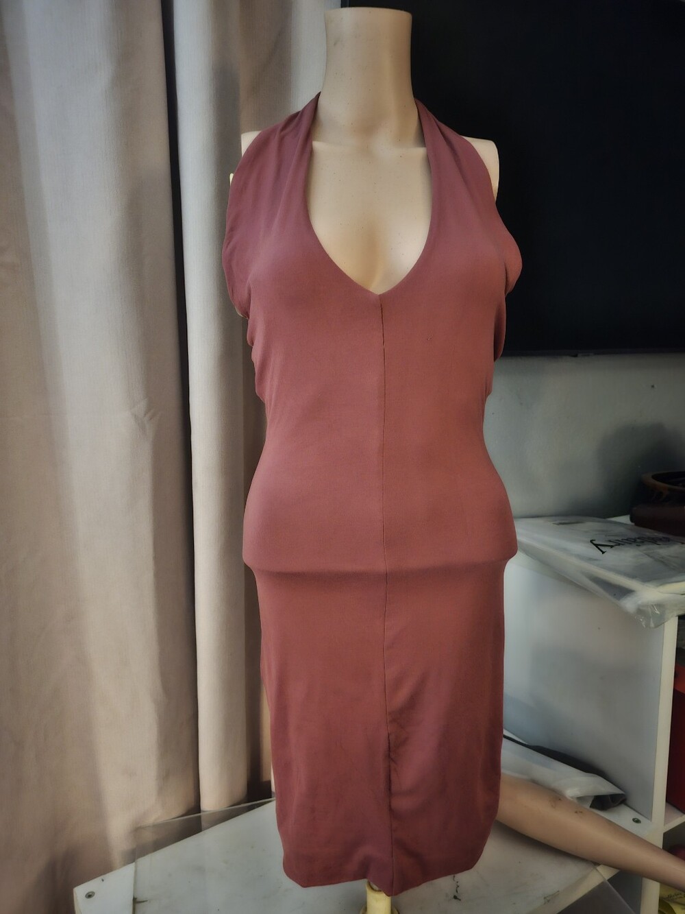 Backless Halter Midi Dress in Dusty Rose